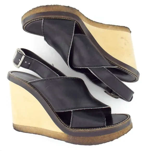 CHLOE Black Open Toe Wedge Sling Pump Sandals 38