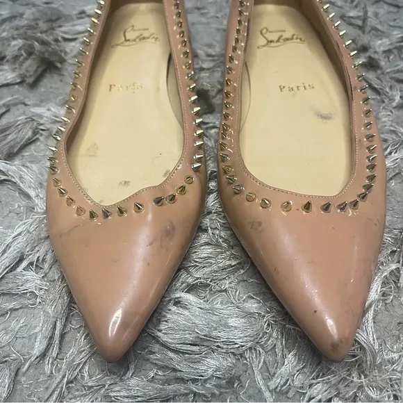 Christian Louboutin Anjalina tab Gold Spike Pointed Flats
