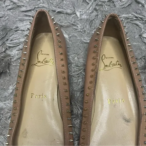 Christian Louboutin Anjalina tab Gold Spike Pointed Flats