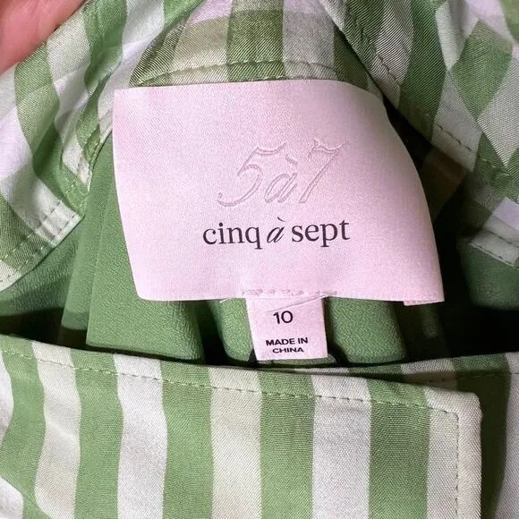 Cinq a Sept Flora Plaid Gingham Wrap Top Short Set Long Green White Size L