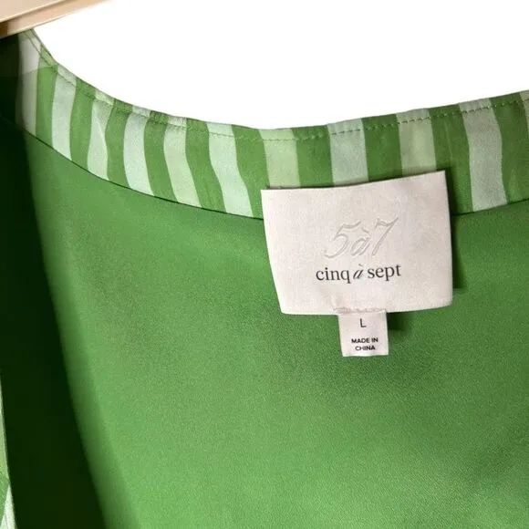 Cinq a Sept Flora Plaid Gingham Wrap Top Short Set Long Green White Size L