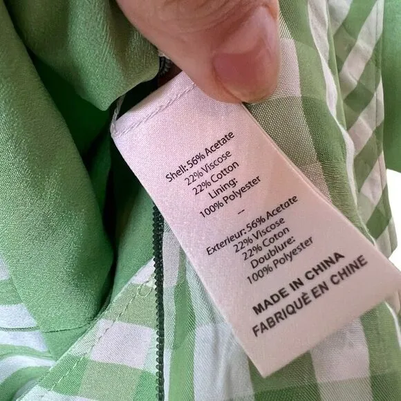 Cinq a Sept Flora Plaid Gingham Wrap Top Short Set Long Green White Size L