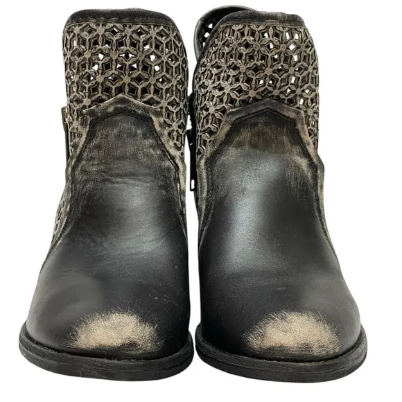 CIRCLE G WOMENS CORRAL BLACK/GRAY DISTRESSED CUTOUT SHORTIE BOOTS SZ 9 EUC
