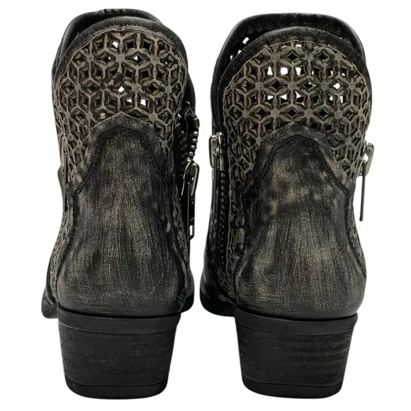CIRCLE G WOMENS CORRAL BLACK/GRAY DISTRESSED CUTOUT SHORTIE BOOTS SZ 9 EUC