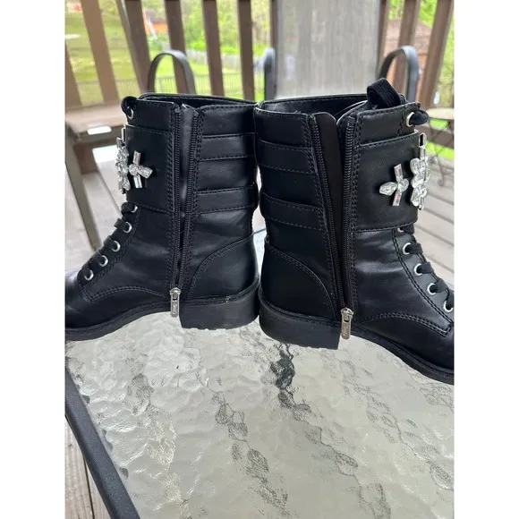 Circus by Sam Edelman Combat Boots Rhinestone Buckle Black Boots Size 7