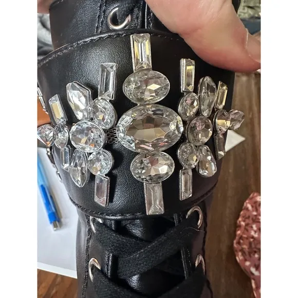Circus by Sam Edelman Combat Boots Rhinestone Buckle Black Boots Size 7