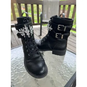 Circus by Sam Edelman Combat Boots Rhinestone Buckle Black Boots Size 7
