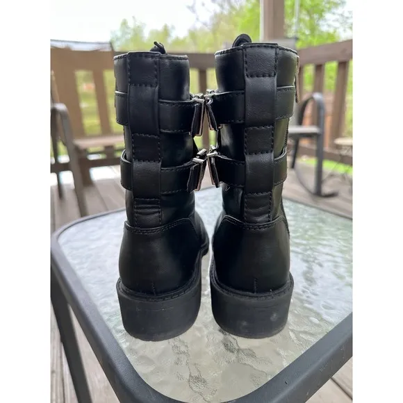 Circus by Sam Edelman Combat Boots Rhinestone Buckle Black Boots Size 7