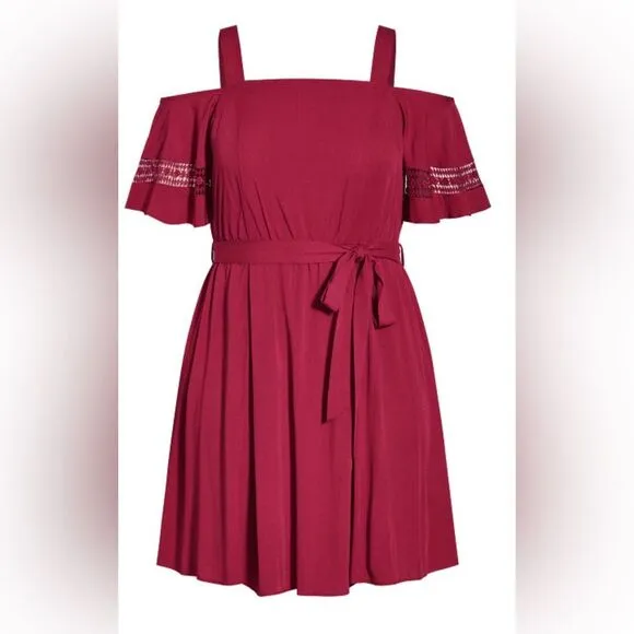 City Chic Dress Cold Shoulder Open Shoulder Dress NWT! in Rhubarb size 16