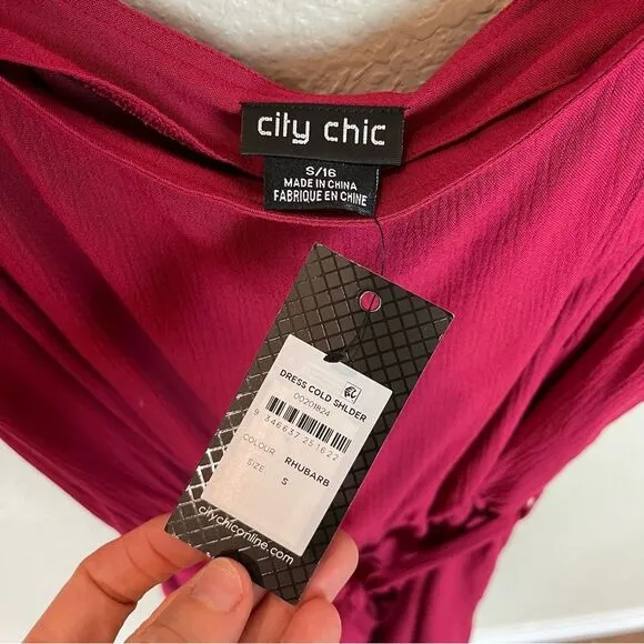 City Chic Dress Cold Shoulder Open Shoulder Dress NWT! in Rhubarb size 16