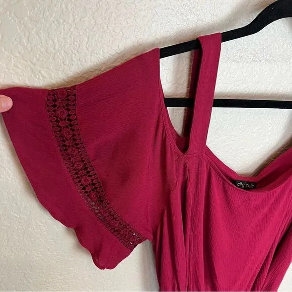 City Chic Dress Cold Shoulder Open Shoulder Dress NWT! in Rhubarb size 16