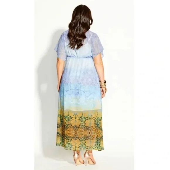 City Chic Shanika Mirror boho Maxi Dress - Sky plus size L 20