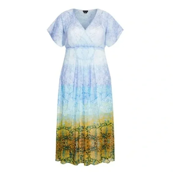 City Chic Shanika Mirror boho Maxi Dress - Sky plus size L 20