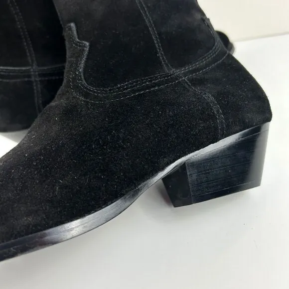 Civil Regime Black Leather Suede Short Ankle Western Boots Side Zip Shoes 7 NEW