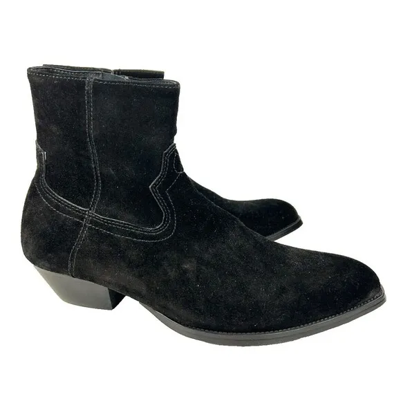 Civil Regime Black Leather Suede Short Ankle Western Boots Side Zip Shoes 7 NEW
