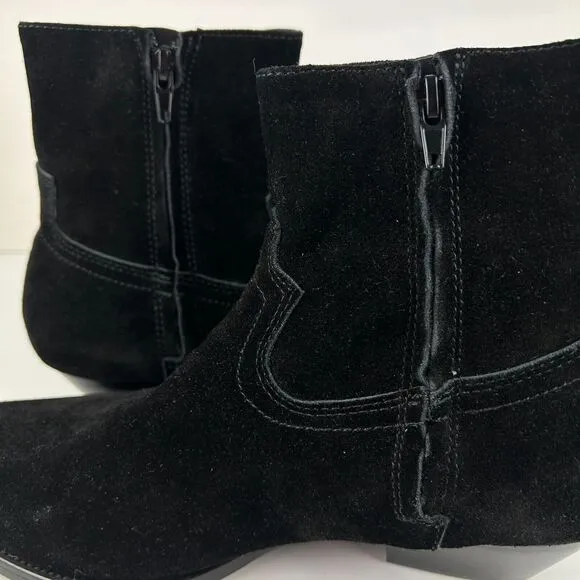 Civil Regime Black Leather Suede Short Ankle Western Boots Side Zip Shoes 7 NEW
