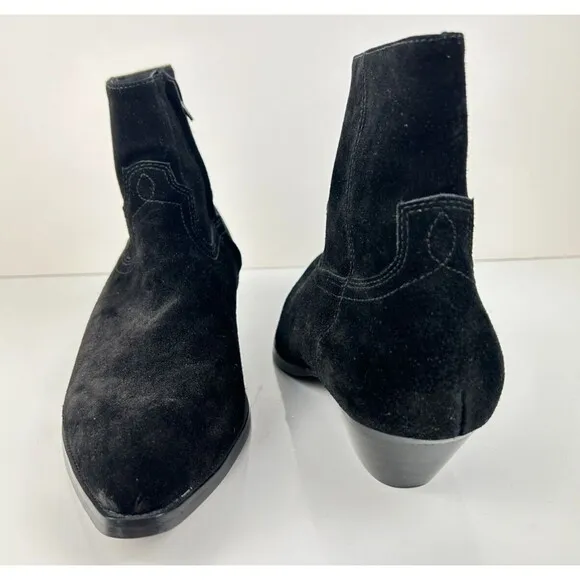 Civil Regime Black Leather Suede Short Ankle Western Boots Side Zip Shoes 7 NEW