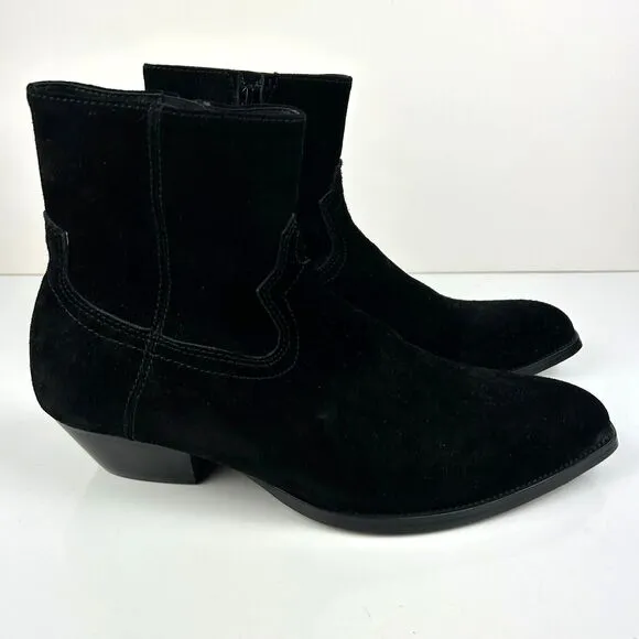 Civil Regime Black Leather Suede Short Ankle Western Boots Side Zip Shoes 7 NEW
