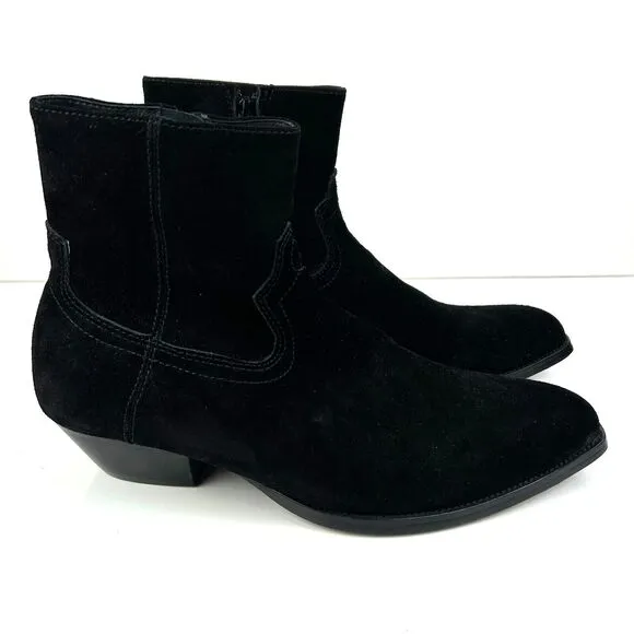 Civil Regime Black Leather Suede Short Ankle Western Boots Side Zip Shoes 7 NEW
