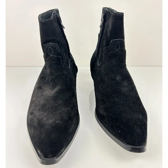 Civil Regime Black Leather Suede Short Ankle Western Boots Side Zip Shoes 7 NEW
