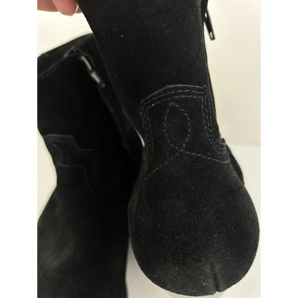 Civil Regime Black Leather Suede Short Ankle Western Boots Side Zip Shoes 7 NEW