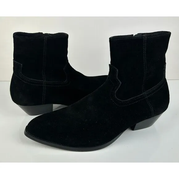 Civil Regime Black Leather Suede Short Ankle Western Boots Side Zip Shoes 7 NEW