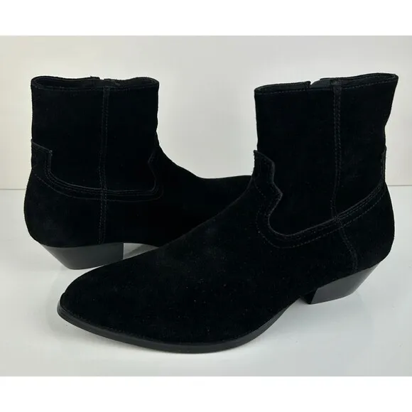 Civil Regime Black Leather Suede Short Ankle Western Boots Side Zip Shoes 7 NEW