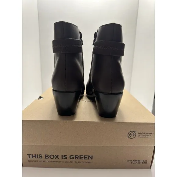 Clarks Ankle Boots Heeled Brown Leather Side Zip Comfort Dress 7.5M