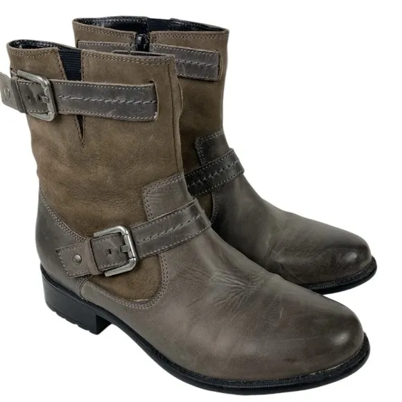 Clarks Distressed Taupe Leather Ankle Boots