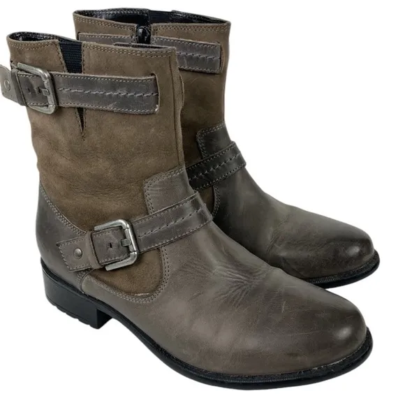 Clarks Distressed Taupe Leather Ankle Boots