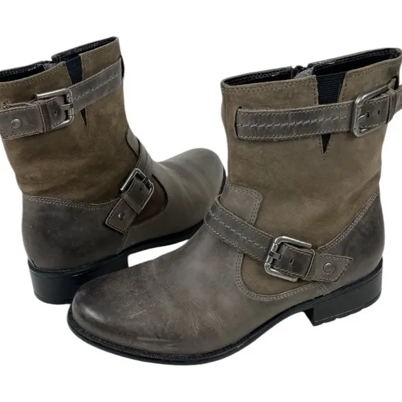 Clarks Distressed Taupe Leather Ankle Boots