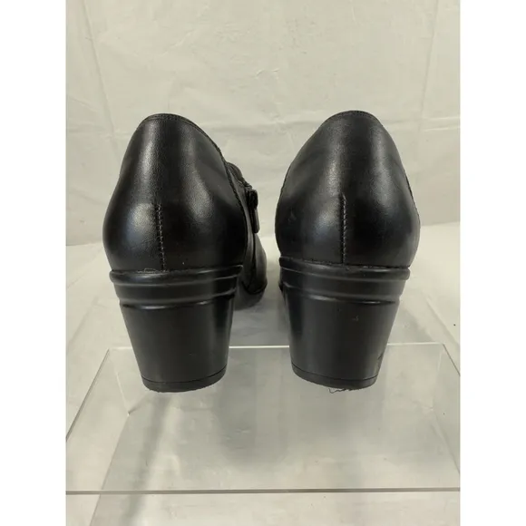 CLARKS Emslie Warren Leather Shooties Size 9.5 M Shoes Slip On Black Leather