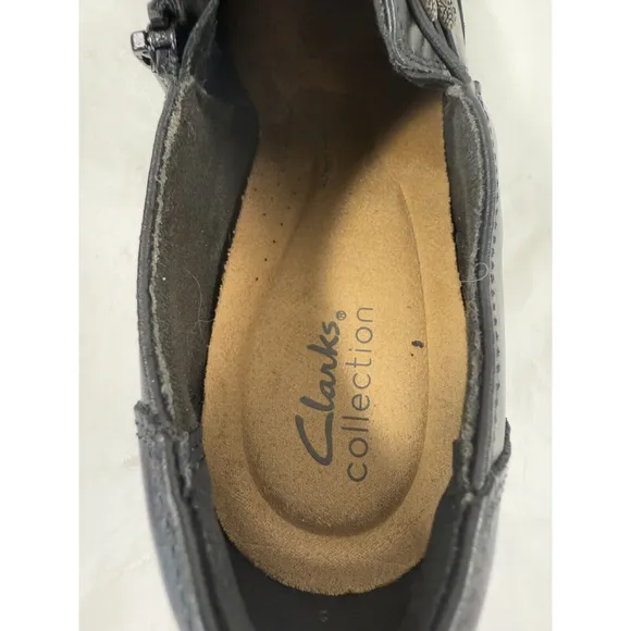 CLARKS Emslie Warren Leather Shooties Size 9.5 M Shoes Slip On Black Leather