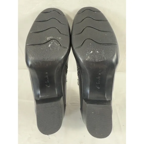 CLARKS Emslie Warren Leather Shooties Size 9.5 M Shoes Slip On Black Leather