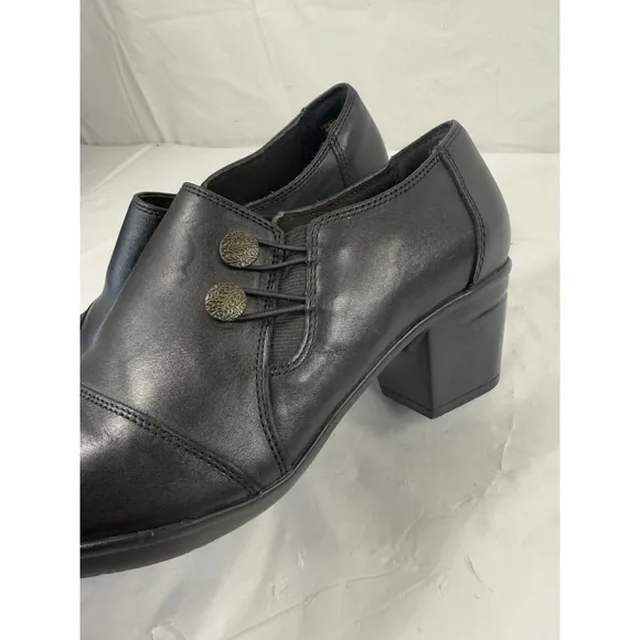 CLARKS Emslie Warren Leather Shooties Size 9.5 M Shoes Slip On Black Leather