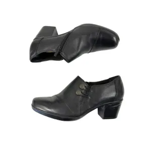 CLARKS Emslie Warren Leather Shooties Size 9.5 M Shoes Slip On Black Leather