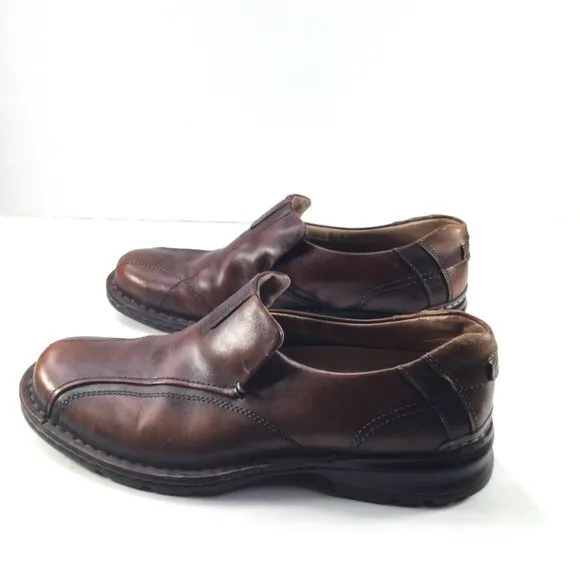 Clarks Escalade Loafers Shoes Men Size 11 Brown Leather Slip-On Round Toe