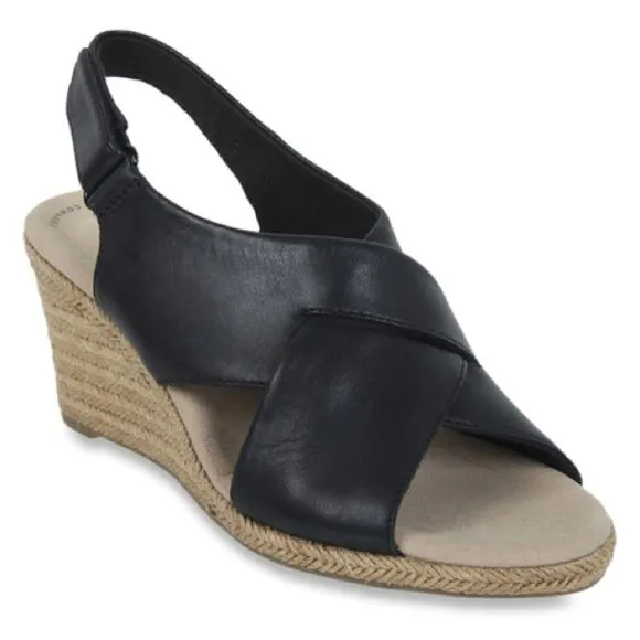 Clarks Lafley Back Strap Slingback Espadrille Wedges Black Size 10