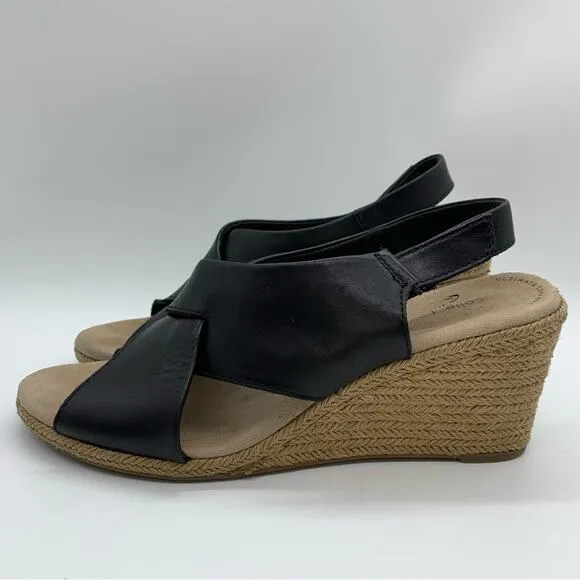 Clarks Lafley Back Strap Slingback Espadrille Wedges Black Size 10