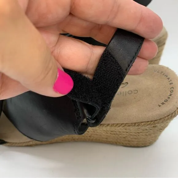 Clarks Lafley Back Strap Slingback Espadrille Wedges Black Size 10