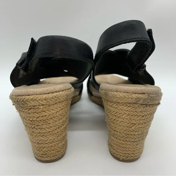 Clarks Lafley Back Strap Slingback Espadrille Wedges Black Size 10