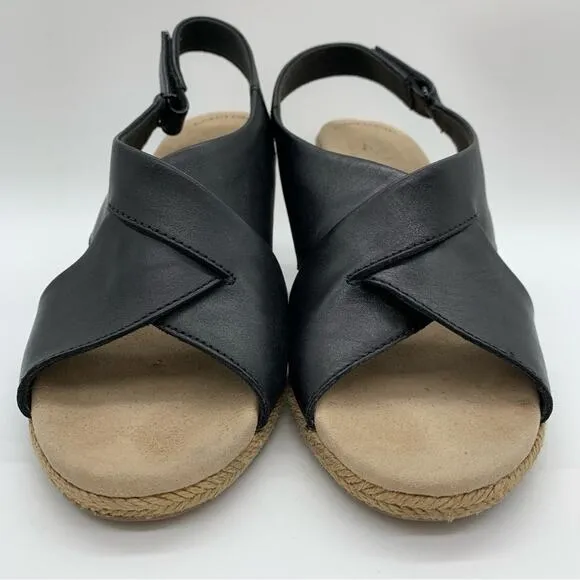 Clarks Lafley Back Strap Slingback Espadrille Wedges Black Size 10