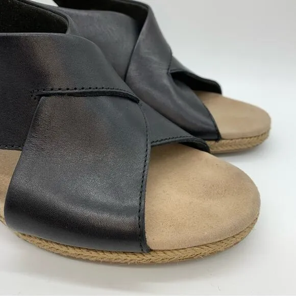 Clarks Lafley Back Strap Slingback Espadrille Wedges Black Size 10