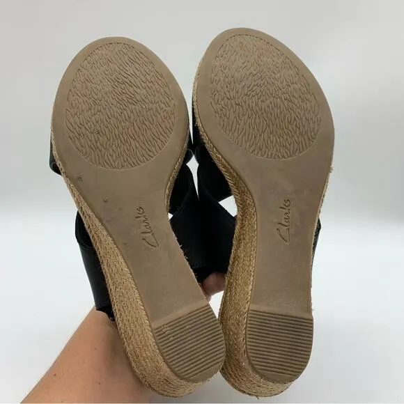 Clarks Lafley Back Strap Slingback Espadrille Wedges Black Size 10