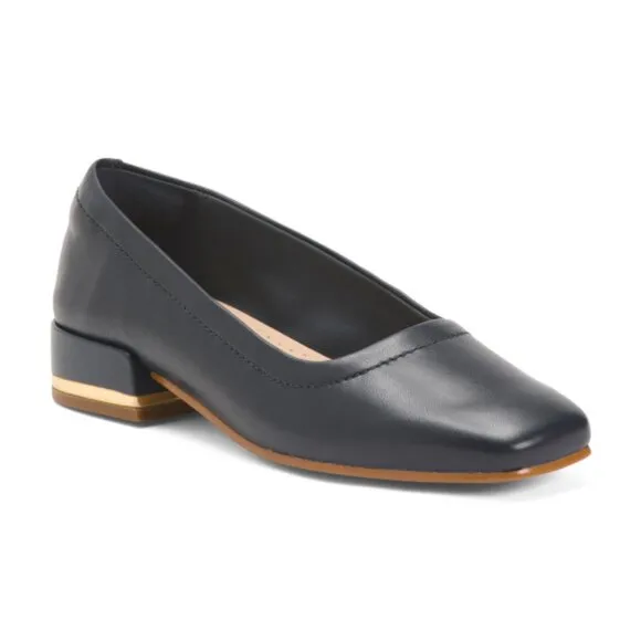 CLARKS Navy Leather Seren 30 Court Comfort Flats