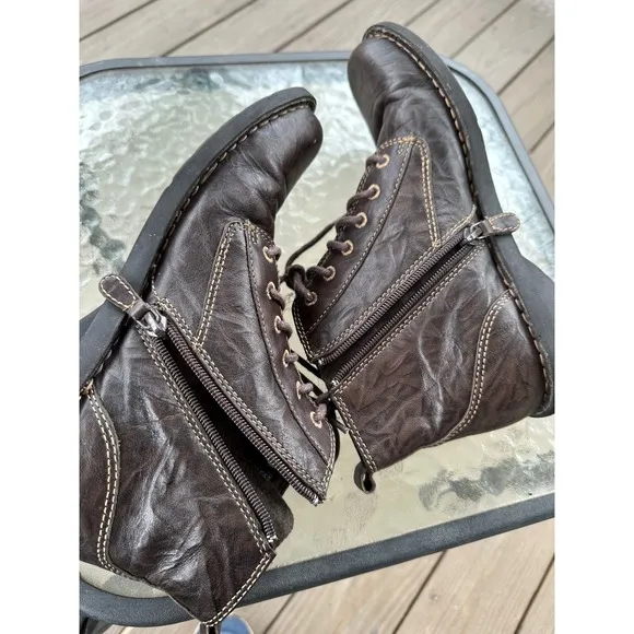 Clarks Nikki North Leather Ankle Boots Side Zip Lace Up Brown Casual Woman 8.5M