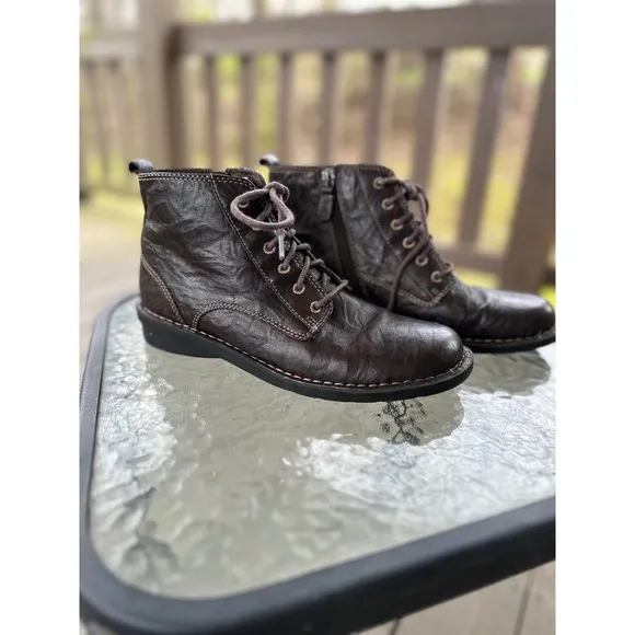 Clarks Nikki North Leather Ankle Boots Side Zip Lace Up Brown Casual Woman 8.5M