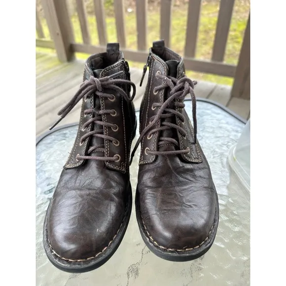 Clarks Nikki North Leather Ankle Boots Side Zip Lace Up Brown Casual Woman 8.5M