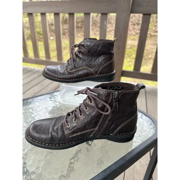 Clarks Nikki North Leather Ankle Boots Side Zip Lace Up Brown Casual Woman 8.5M