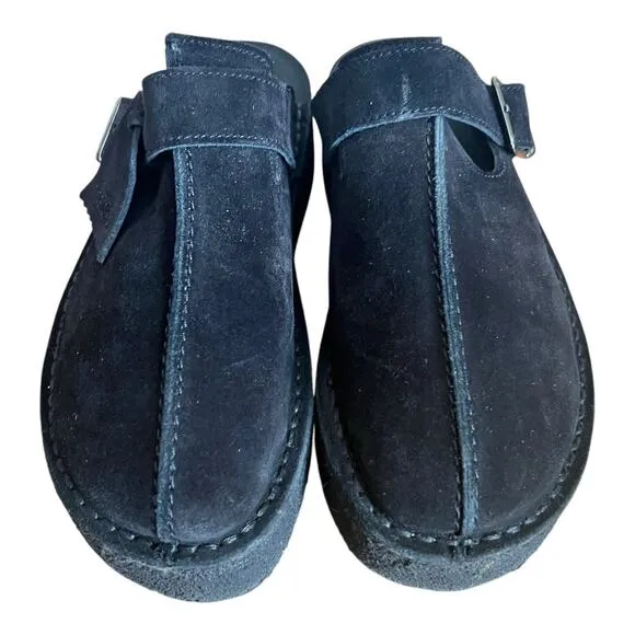 Clarks Originals Trek Wedge Platform Black Slip On Mules Shoes Size 7.5